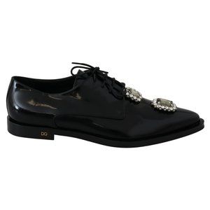 Dolce & Gabbana Black Leather Crystal Lace Up Formal Shoes